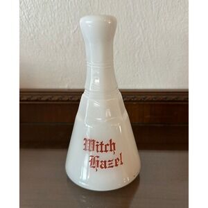 Vintage Milk Glass Witch Hazel Barber Bottle White Paneled Apothecary Decanter